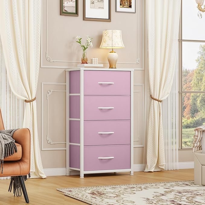 DWVO Storage Drawer with 4 Drawers - Fabric Dressers, Dresser for Bedroom, Living Room, Closets - Sturdy Steel Frame, Wooden Top & Easy Pull Fabric Bins-NeatNest