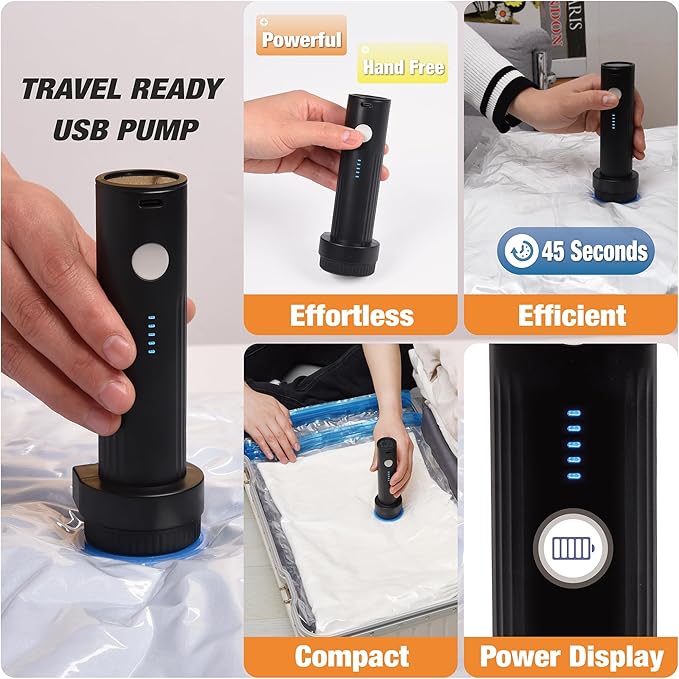 Travel Vacuum Storage Bags with Electric Pump, 10 Combo Travel Packing Bags for Luggage and Suitcase, Carry-on Size Compression Space Saver for Clothes and Clothing-NeatNest