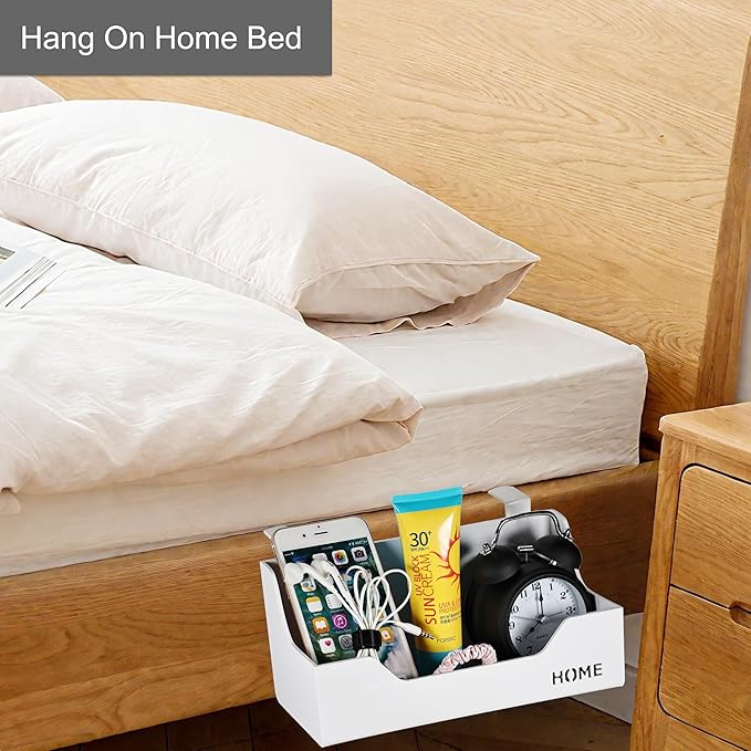 Bedside Caddy Hanging Storage Basket Little Size Plastic Beside Shelf Hang-on Storage Organizer for Collage Dorm Bunk Bed,Changing Table - Bedroom Essentials for Phone,Mini Speaker,Tissues (Clear)-NeatNest