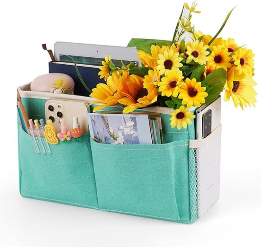 Bedside Caddy Bedside Storage Organizer Hanging Bunk Bed Dorm Room with Side Pockets for Water Bottles, Books, Cell Phones, Headphones (Light Blue)-NeatNest