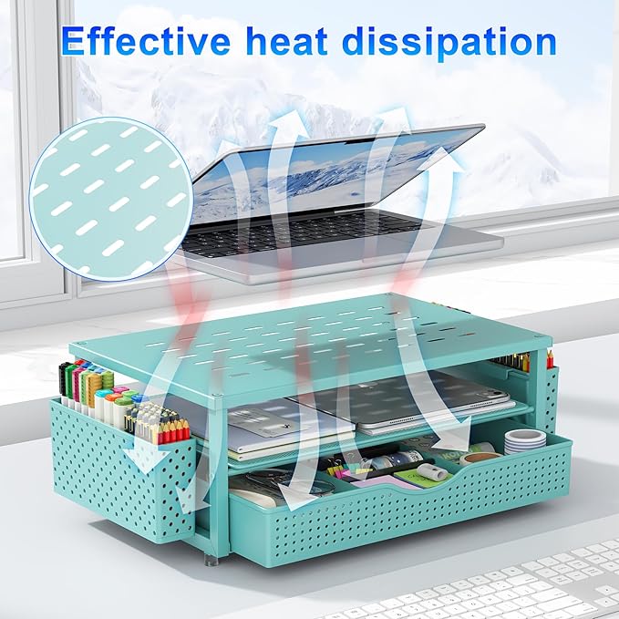 gianotter Desk Organizers and Accessories, Monitor Stand with Drawer and 2 Pen Holder, Desktop Organizer Suitable for Offices and Dormitories (Blue)-NeatNest