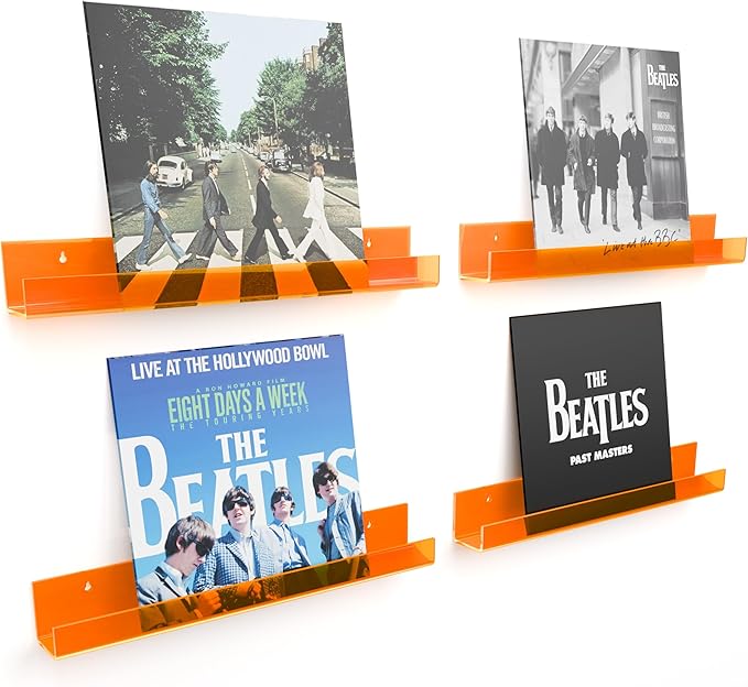 4 Pack Acrylic Shelves for Wall Storage,15" Floating Bookshelves for Kids, Display Shelf for Bathroom, Bedroom,Decor, Orange