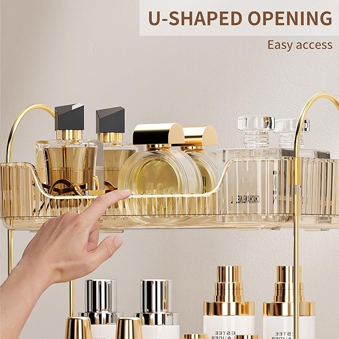 Bathroom Organizer Countertop, Vanity Tray for Skincare Makeup, Counter Organizer for Cosmetics, Toiletries, Lotions, Perfumes (1 Tier, Amber)-NeatNest