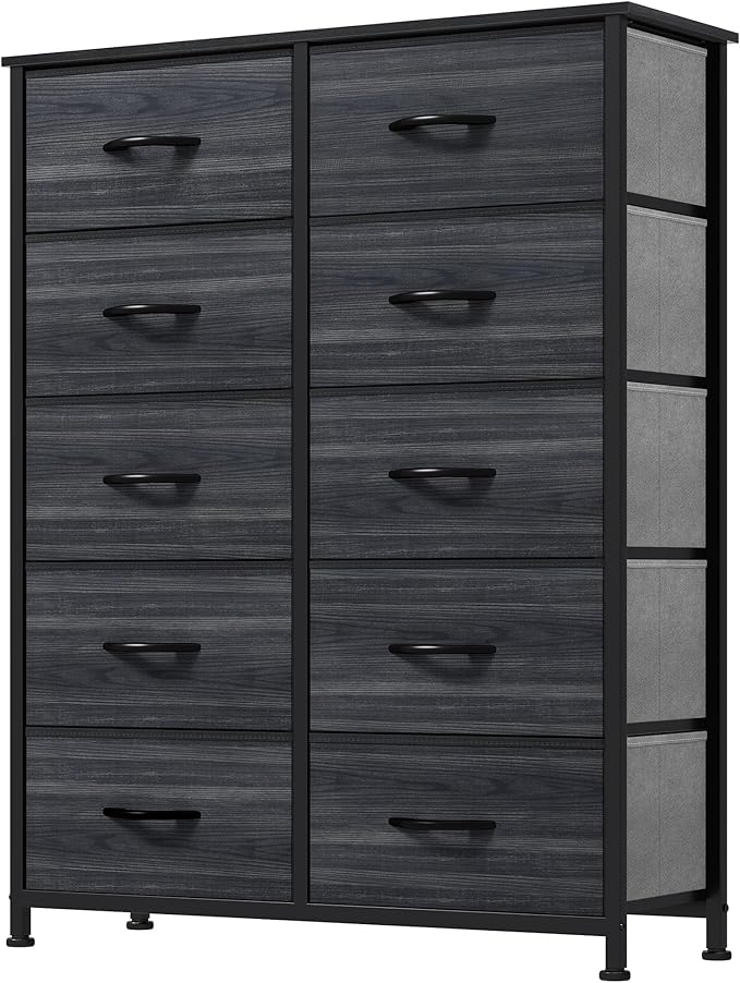 DWVO 10 Drawer Dresser - Fabric Storage Tower, Organizer Unit for Living Room, Hallway, Closets - Sturdy Steel Frame, Wooden Top & Easy Pull Fabric Bins-NeatNest
