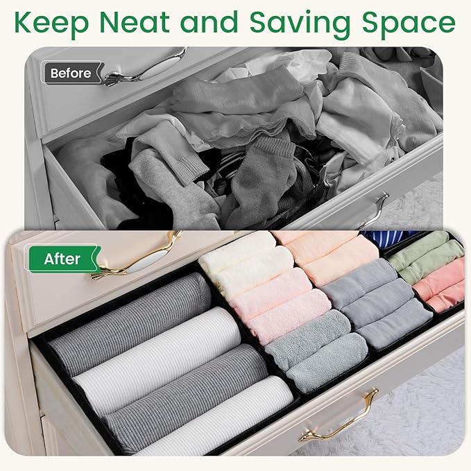 Criusia Drawer Organizer Clothes, 24 Pack Underwear Drawer Organizers, Foldable Closet Organizers and Storage Dresser Drawer Dividers Clothing Organizer for Clothes, Socks, Scarves, Bra, Ties (Black)-NeatNest
