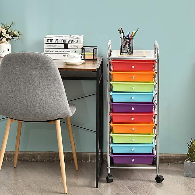 Giantex 10 Drawer Rolling Storage Cart Scrapbook Paper Office School Organizer