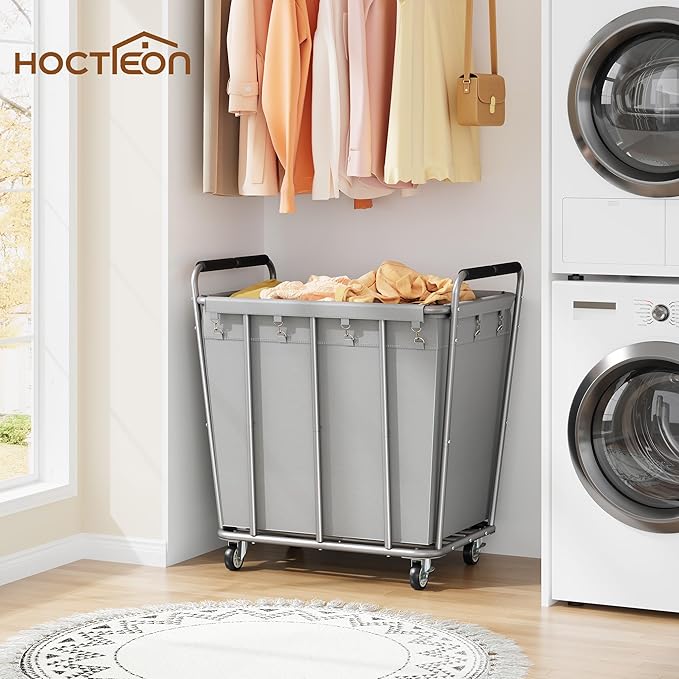Hoctieon Large Laundry Cart with Wheels, 400L Heavy Duty Laundry Basket Organizer, Rolling Hamper Sorter for Clothes Storage, Industrial Dirty Clothes Hamper for Home & Hotel, Gray-NeatNest