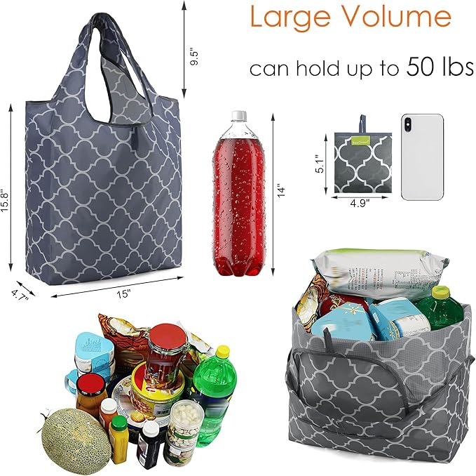 BeeGreen Reusable Shopping Bags for Groceries Reusable Gifts Bag - Grocery Bags Foldable 6 Pack Cute Holiday Cloth Bags With Handles - Large Tote Bag Bulk Heavy Duty Polyester Washable Geometry-NeatNest