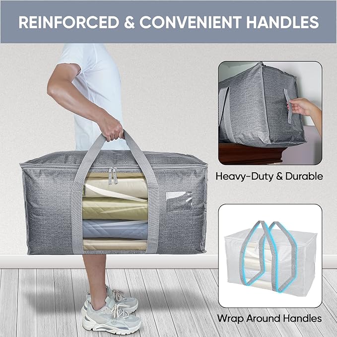 BALEINE 2-Pack Oversized Moving Bags with Reinforced Handles, Heavy-Duty Storage Tote for Clothes, Moving Supplies (Grey with Window, 2-Pack)-NeatNest