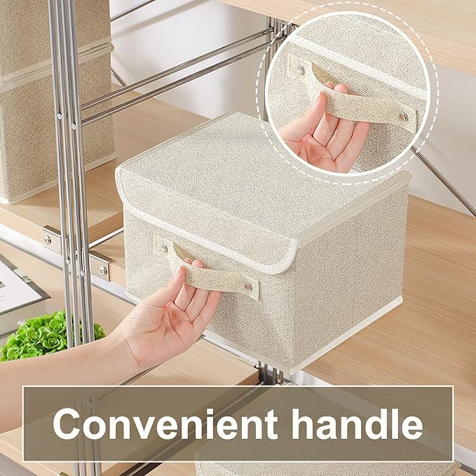 Fabric Storage Bins Cube Organizers with Flip-Top Lid and Handles,Storage Boxes for Organizing Home,Office,and Closet,Grey and Beige,3 Pack 10.2 X 7.9 X 6.7 in-NeatNest