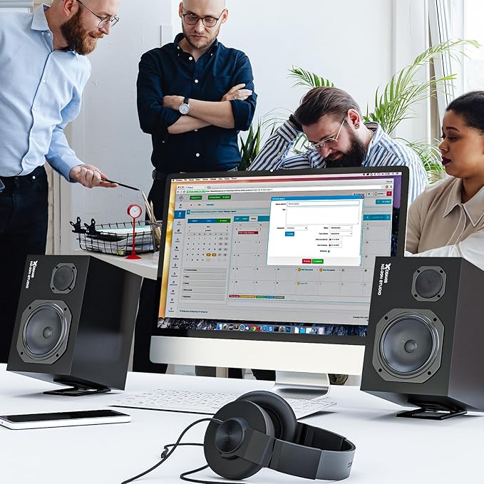 C-1 Desktop Speaker Stands for Small Speakers,Tilted Tabletop Steel Computer Speaker Stands(Pair),L15.2 x W11.4 x H3.8 Centimetres (Black)-NeatNest