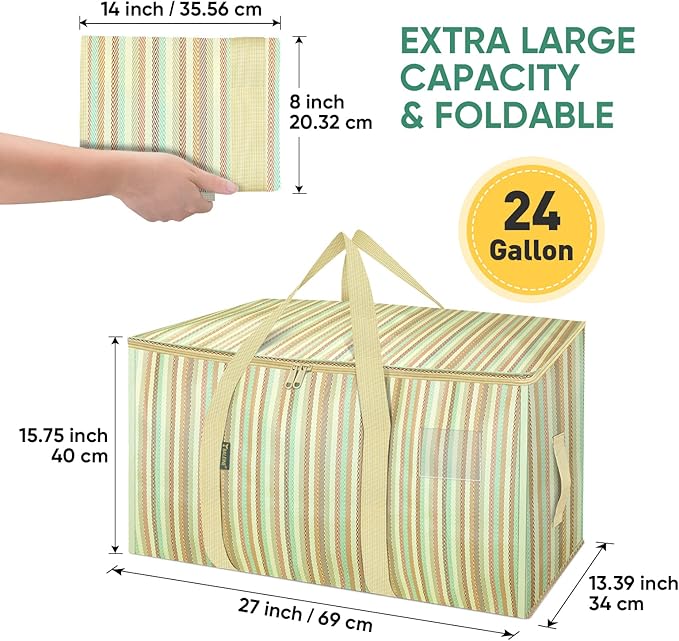 BALEINE 2-Pack Oversized Moving Bags with Reinforced Handles, Heavy-Duty Storage Tote for Clothes, Moving Supplies (Color Strip, 2-Pack)-NeatNest