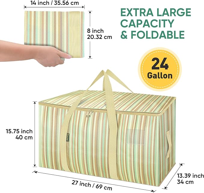 BALEINE 6-Pack Oversized Moving Bags with Reinforced Handles, Heavy-Duty Storage Tote for Clothes, Moving Supplies (Color Strip, 6-Pack)-NeatNest