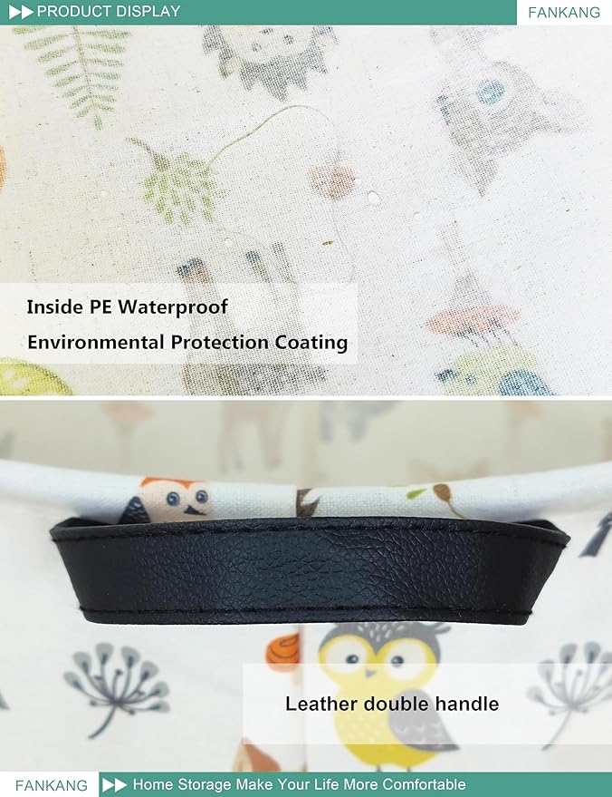 FANKANG Storage Basket, Nursery Hamper Canvas Laundry Basket Foldable with Waterproof PE Coating Large Storage Baskets for Kids Boys and Girls, Office, Bedroom, Clothes,Toys(deer)