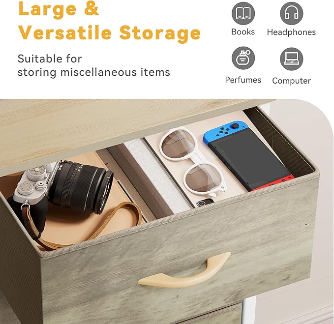 DWVO Wide Chest of Drawers, Dresser with 5 Drawers, Oak Grain Fabric Storage Tower, Dresser for Bedroom with 5 Drawers, Living Room, Closets - Sturdy Steel Frame, Wooden Top-NeatNest