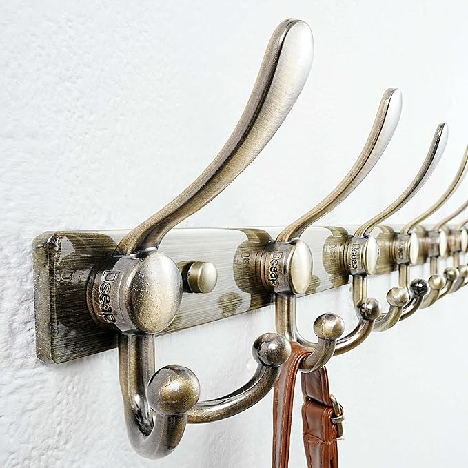 Dseap MaxStrong 2.0 Coat Rack Wall - 37” Long 10 Tri Hooks - Ultra Heavy-Duty Stainless Steel Wall Mount Coat Hanger, Hook Rail for Clothes Hats Jacket Towels Bronze