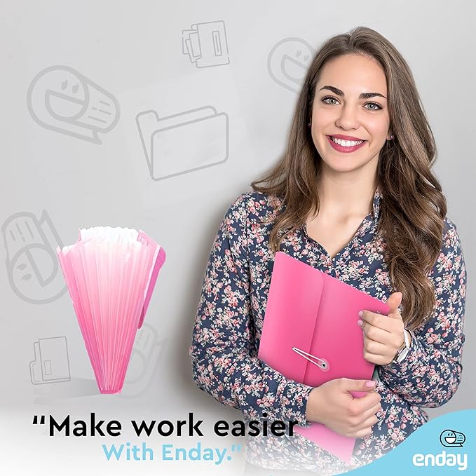 Accordian File Organizer, 7 Pocket Expanding File & Cover Folder with Labels, Plastic Portable Desktop Supplies Letter A4 Paper in Green and Pink (2 Pack) – by Enday