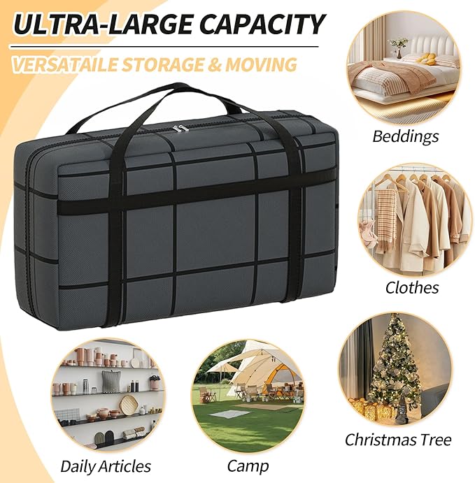 4 Pack Different Size Large Storage Bag, Heavy Duty Storage Tote Bag, Large Moving Bag, with Sturdy Handle & Zipper, for Storing & Moving