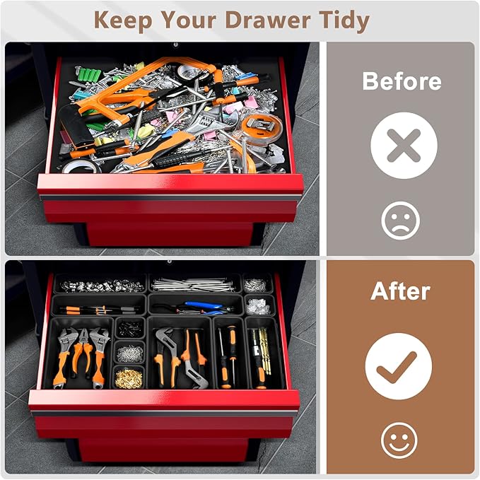 A-LUGEI【𝟰𝟲𝗣𝗖𝗦 & 5 Size】Tool Box Organizer Tray Divider Set, 【Black】 Desk Drawer Organizer, Garage Organization and Storage Toolbox Accessories Rolling Tool Chest Cart Cabinet WorkBench Small Part-NeatNest
