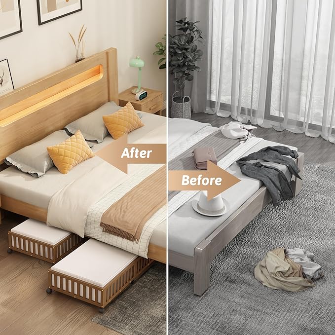 Bamboo Under Bed Storage Containers with Wheels, 2 Pack Large Under the Bed Shoe Storage Bins, Wood Rolling Underbed Drawers Organizer for Bedroom Closet Clothes Blanket Under Crib Toy Walunt-NeatNest