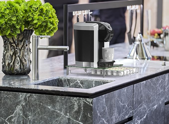 Deco Brothers Crystal Tempered Glass K-Cup Holder Drawer for 30 Coffee Pods Storage, Chrome-NeatNest