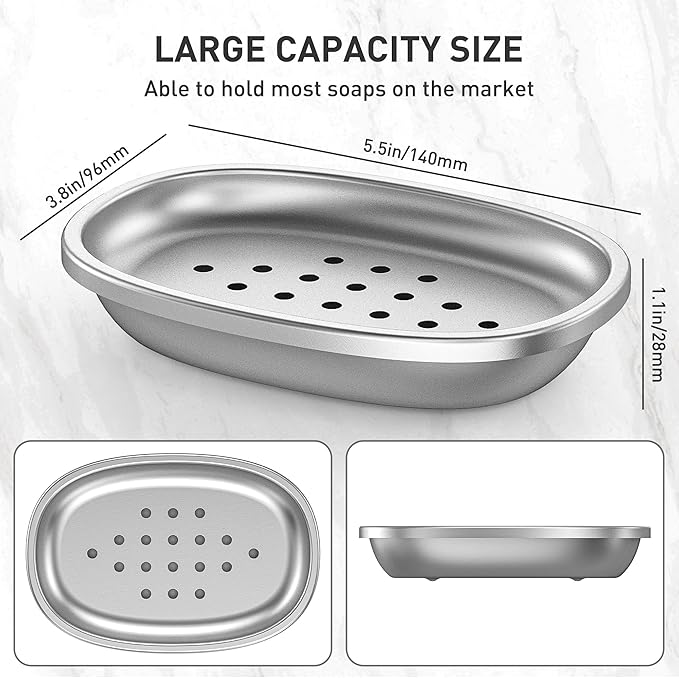Double Layers Metal Soap Dish,Stainless Steel Soap Holder with Draining Tray for Bathroom Shower, Kitchen Sink, Highly Reliable and Durable-NeatNest