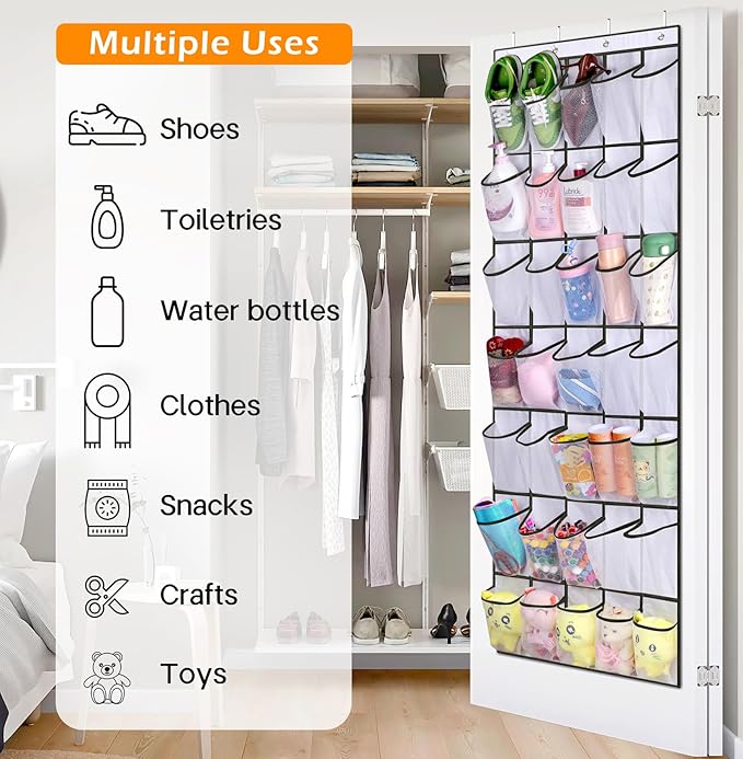 MISSLO 35 Large Pockets Over The Door Shoe Organizer Sturdy Oxford Fabric Hanging Shoe Rack for Door Mesh Closet Shoe Holder Hanger, White-NeatNest