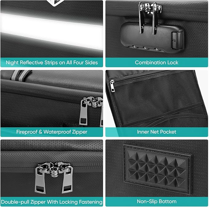 BALEINE Fireproof Document Box with Lock, Portable Fireproof Document Bag Waterproof Fire Proof File Boxes for Documents, File Organizer Box for Important Paperwork (Sliver, 16''x12.5''x11.5'')