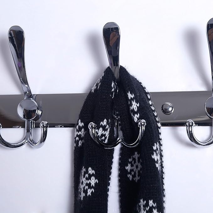 Dseap Coat Rack Wall Mount - 29.5” Long 8-Tri-Hooks Heavy Duty Coat Hanger Rail Wall Hooks for Hanging Coats Hats Clothing Clothes Purse Mudroom Entryway, Chromed-NeatNest