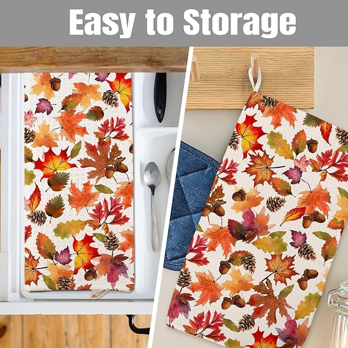 Dish Drying Mat for Kitchen Counter Large 18" x 24" Fall Leaves Absorbent Microfiber Dishes Drainer Rack Mats Pad Reusable Washable