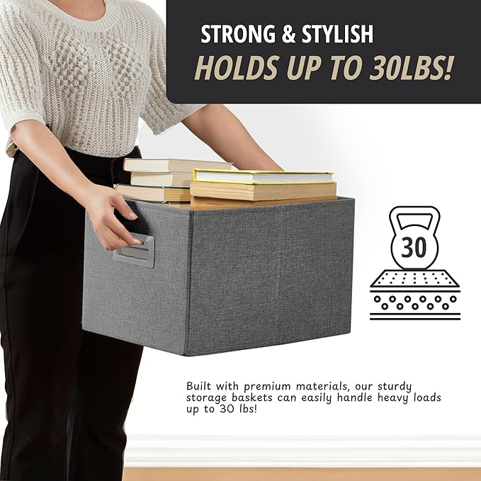 DECOMOMO Storage Bins for Shelves Robust Fabric Closet Bins for Shelves Toy Storage Clothes Books (Pack of 3 – Charcoal)-NeatNest