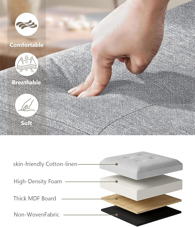 Folding Storage Ottoman Bench, Multi-Functional Ottoman Footrest, End of Bed Bench, Storage Chest for Living Room, Bedroom, Hallway, Entryway, Holds Up to 700 lbs (Light Gray, 15 Inches)