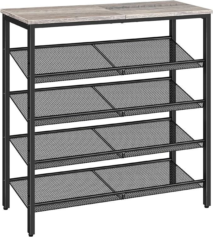 HOOBRO Shoe Rack for Entryway, 5-Tier Shoe Organizer with Adjustable Mesh Shelves, 16-20 Pairs of Shoes, Spacious Floor Mount, Metal, Industrial, Shoe Shelf for Closet, Greige BG12XJ01-NeatNest