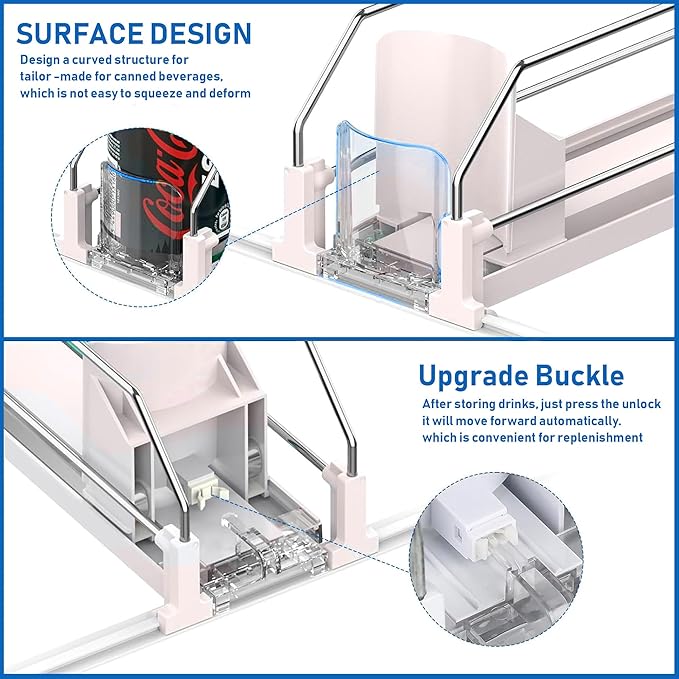 Drink Organizer for Fridge, Soda Can Organizer Dispenser for Refrigerator with Automatic Pusher Glide, Width Adjustable Clear Dividers Can Holder for 15 Cans, 115''D x 8.9''W x 3.1''H, 3 Rows