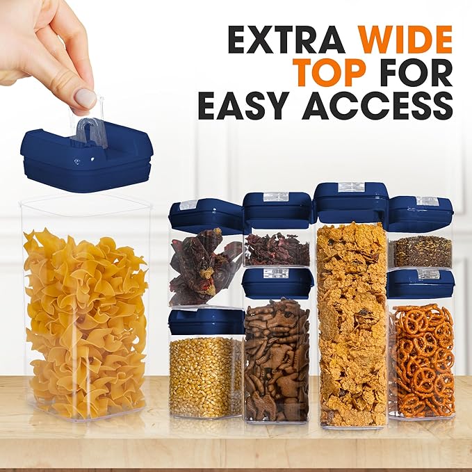 Cheer Collection Airtight Food Storage Containers, Kitchen Storage Containers for Pantry, Set of 7 Food Containers with Lids Airtight, Pantry Storage Containers & Organizers with Lids, Navy Blue