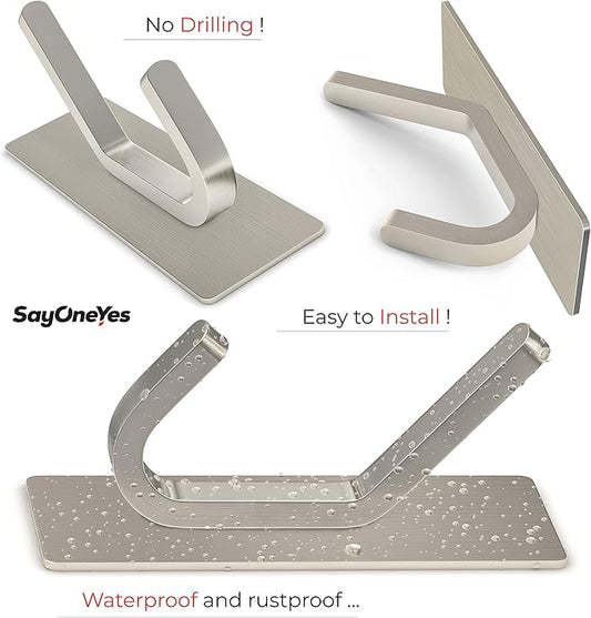 Brushed Nickel Self Adhesive Towel Hooks for Bathroom Wall Door Mounted - SUS304 Stainless Steel Strong Strips Stick on 3M Wall Hooks for Hanging Coat, Hat, Bag, Key, Jacket – 4 Pack-NeatNest