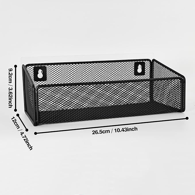 Bathroom Shelf Over Toilet Storage Basket,Toilet Beside Floating Shelf Mesh Metal Wall Mounted Shelves for Home Organization & Decor Essentials,Kitchen/Living Room Shelves (Black)-NeatNest