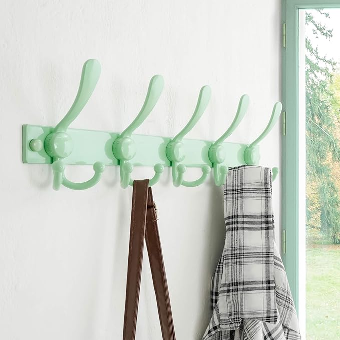 Dseap Coat Rack Wall Mount 2.0 Pro: Heavy Duty 300% Thicker, 16" Stud Mount, Stainless Steel Wall Coat Hooks Hanger for Clothes Jackets Hats Entryway Closet, MaxStrong Series, Green, Pack of 2