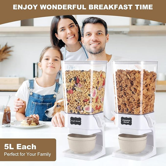 Cereal Dispenser Countertop with Cereal Bowls,16 Labels & Pen, Cereal Containers Storage, Candy Dispenser, Dry Food Dispenser For Pantry - Not Easy to Crush Food (White, 2 Pack)-NeatNest