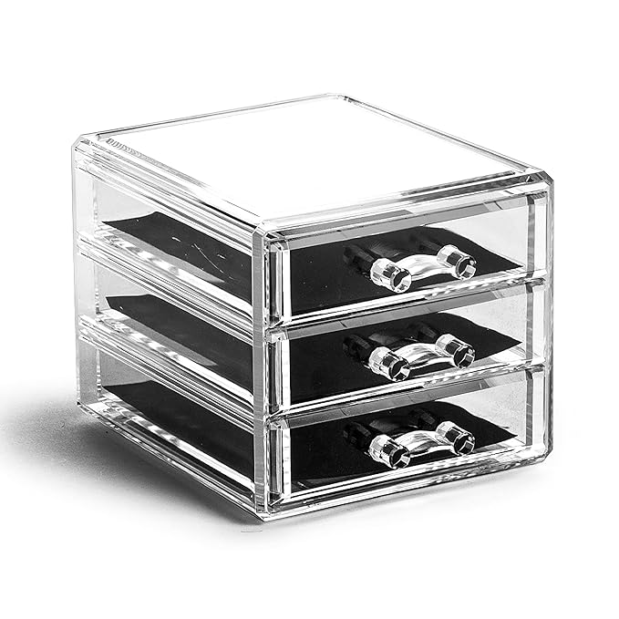 BINO THE MANHATTAN SERIES Acrylic Makeup Drawer Organizer- 3 Drawer Small | Clear Beauty Organizers and Storage| Cosmetic & Makeup Drawer| Home Organization| Jewelry & Vanity Accessories Drawer-NeatNest