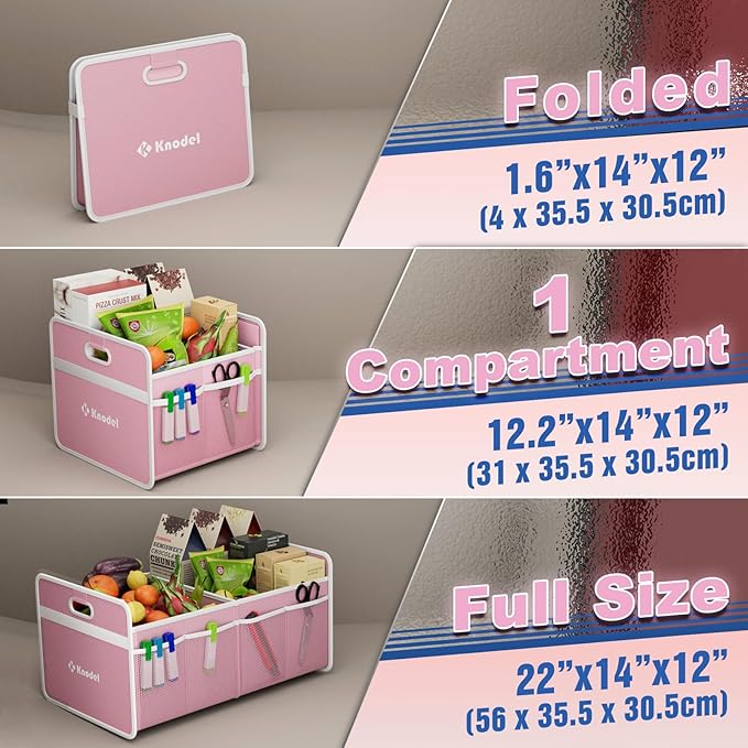 K KNODEL Car Trunk Organizer, Foldable Organizer for Car, Automotive Consoles & Organizers, Storage with Reinforced Handles (Medium, Pink)-NeatNest