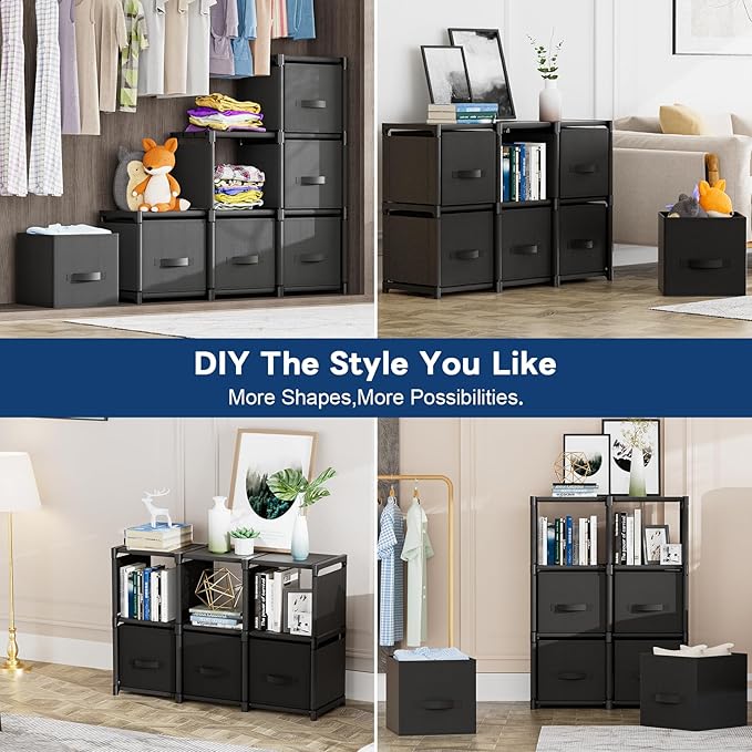 Mavivegue 6 Cube Storage Organizer, Closet Organizers and Storage, Cube Storage Shelf, Easy to Assemble with Storage Drawers, DIY Closet Cube Organizer for Living Room, Bedroom, Dorm Room-Black
