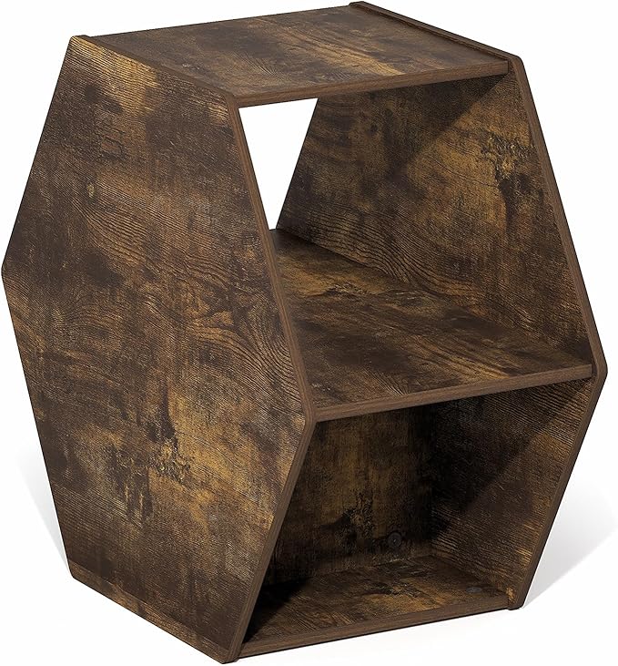 Furinno Modern Hexagonal Coffee Table, Unique Coffee Table, Center Table with Open Storage Shelf, Amber Pine-NeatNest