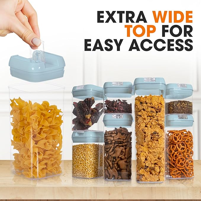 Cheer Collection Airtight Food Storage Containers, Kitchen Storage Containers for Pantry, Set of 7 Food Containers with Lids Airtight, Pantry Storage Containers & Organizers with Lids, Blue