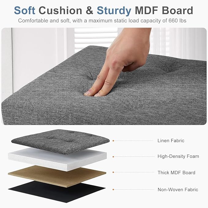 DUMOS 30in Foldable Storage Ottoman Bench, Foot Rest Stool Load 350Lbs,Storage Chest with Padded Seat, End of Bed Bedroom Bench for Living Room,Elegant Gray