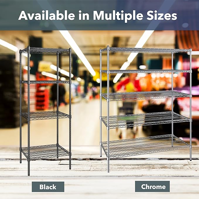 14" x 36" NSF Chrome 5-Shelf Kit with 72" Posts, Commercial Storage Rack Unit, Heavy Duty Storage Shelving, Wire Shelving Kit, Adjustable Rack Strong Steel, Multipurpose Wire Shelf