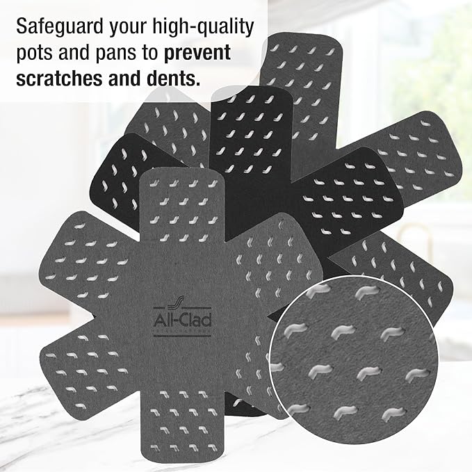 All-Clad Premium Cookware Protectors: Pot and Pan Protectors for Kitchen Organization - Perfect for Cast Iron, Steel, or Glass, 6-Piece, Black/Gray