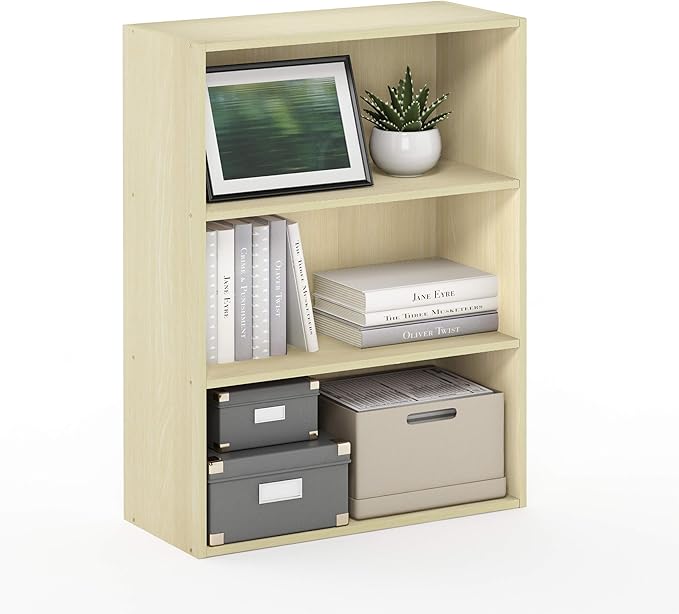 Furinno Pasir 3-Tier Open Shelf Bookcase, Steam Beech