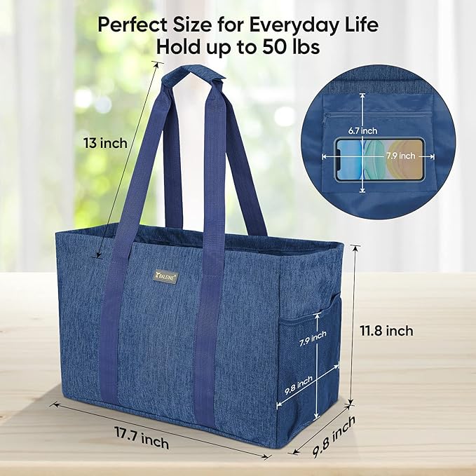 BALEINE Soft 9 Gallon Extra Large Utility Tote, Foldable Reusable Storage Bag (Denim Blue)-NeatNest