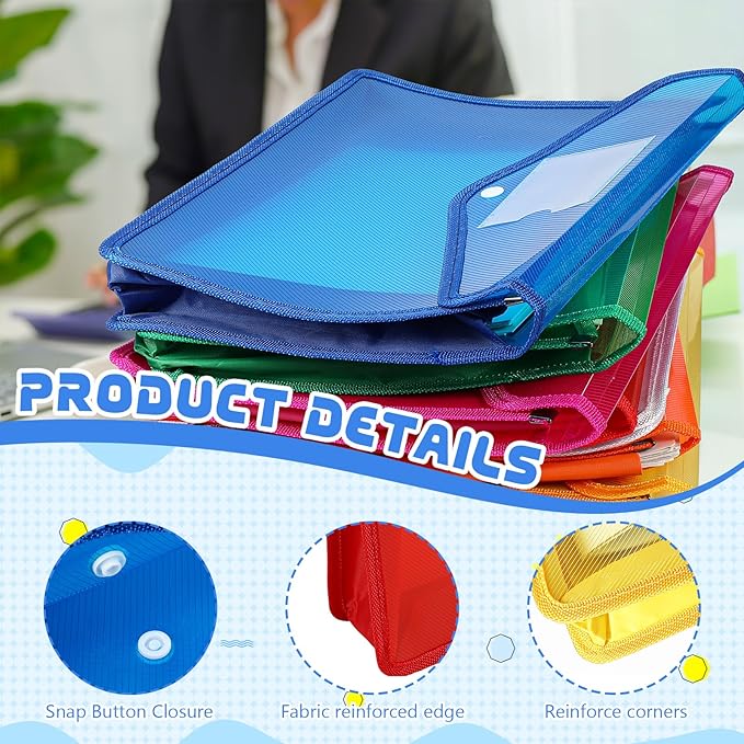 4 Pack A4 Expanding Plastic File Folders Waterproof Document Organizer with Snap Button Multiple Pockets, Office Home Office Storage (4 Color)